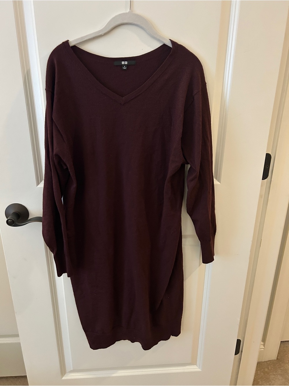 Uniqlo Deep Plum V-Neck Long Sleeve Knit Dress